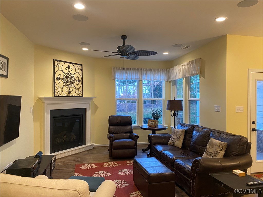 Living room featuring dark hardwood / wood-style f