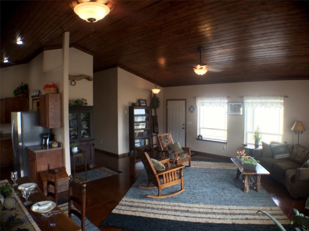 Living room with vaulted ceilings
