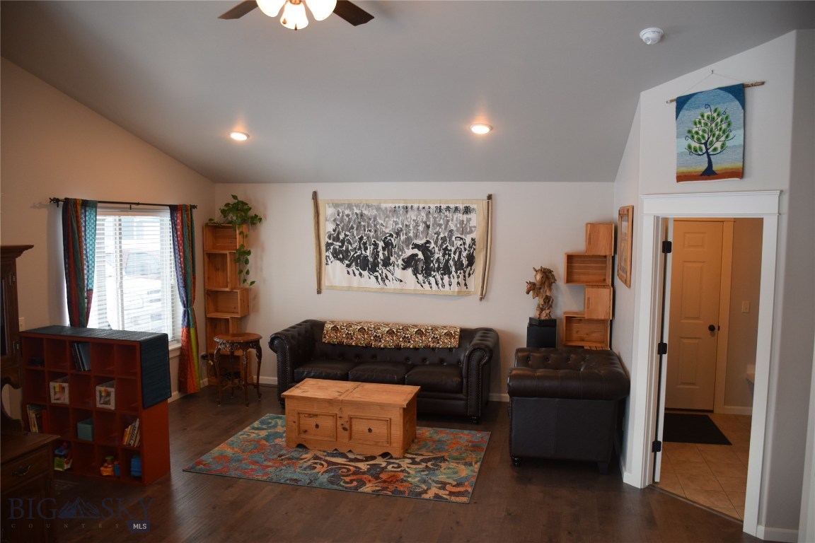 Living room with vaulted ceilings
